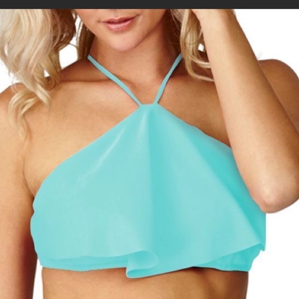 Raisins size small flutter Hampton’s high neck bikini top aqua